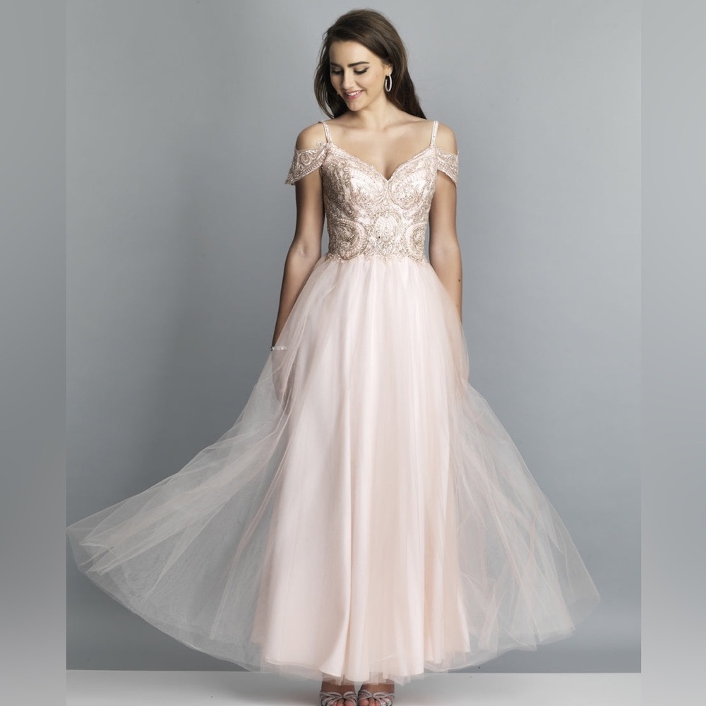 Dave & Johnny Prom Dress Size 16 Pink Embellished Open Shoulder Wedding Ballgown